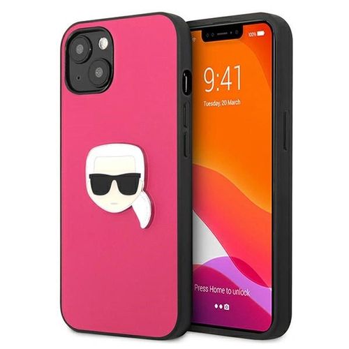 Karl Lagerfeld Leather Ikonik Karl&#39;s Head Metal Case for iPhone 13 mini - Pink, Karl Lagerfeld 3666339028572 3666339028572