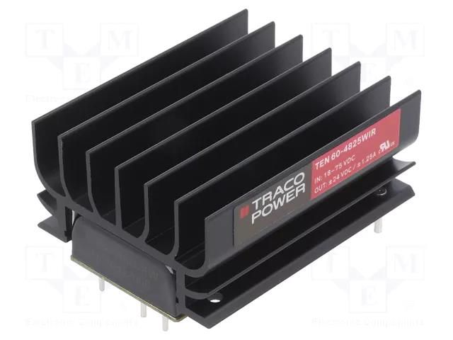Converter: DC/DC; 60W; Uin: 36÷75VDC; Uout: 24VDC; Uout2: -24VDC TRACO POWER TEN60-4825WIR
