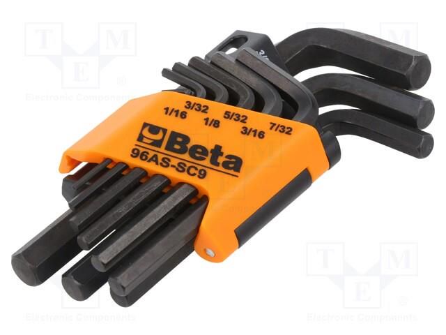 Wrenches set; inch,hex key; long; 9pcs. BETA 96AS/SC9