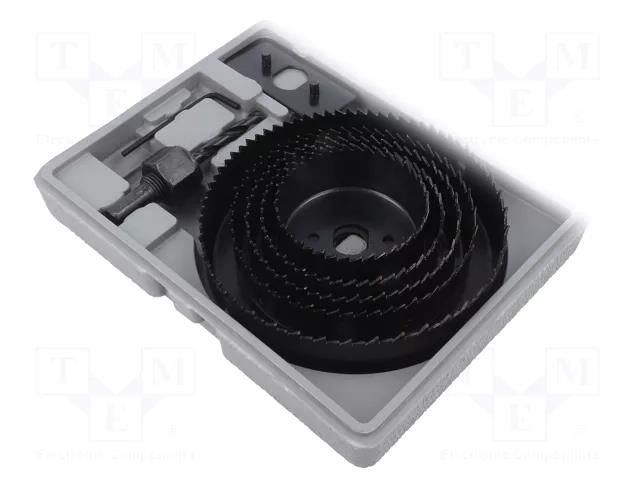Hole saw set; 64mm,76mm,89mm,102mm,127mm; wood,drywall; 8pcs. MEGA MGA-26408