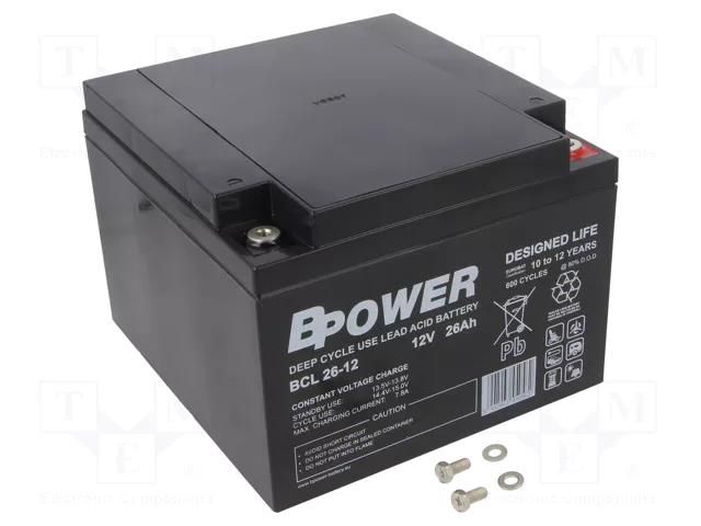 Re-battery: acid-lead; 12V; 26Ah; AGM; maintenance-free; 9.4kg; BCL BPOWER ACCU-BCL26-12/BP