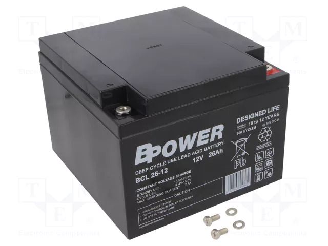 Re-battery: acid-lead; 12V; 26Ah; AGM; maintenance-free; 9.4kg; BCL BPOWER ACCU-BCL26-12/BP