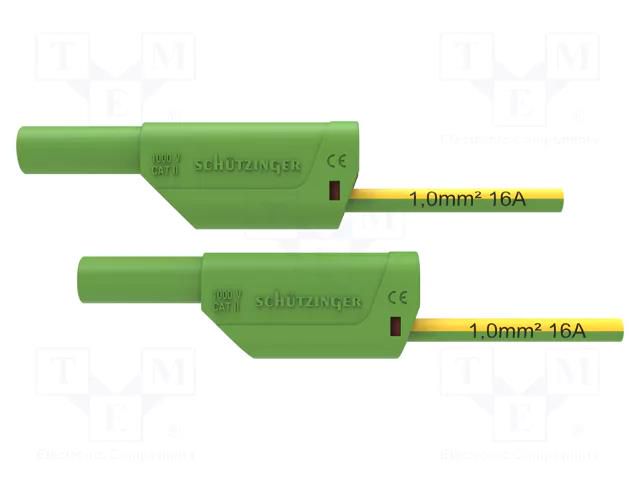 Test lead; 16A; banana plug 4mm,both sides; Urated: 1kV; Len: 1m SCHÜTZINGER VSFK85001100-GNGE