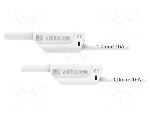Test lead; 16A; banana plug 4mm,both sides; Urated: 1kV; white SCHÜTZINGER VSFK8701125-WS