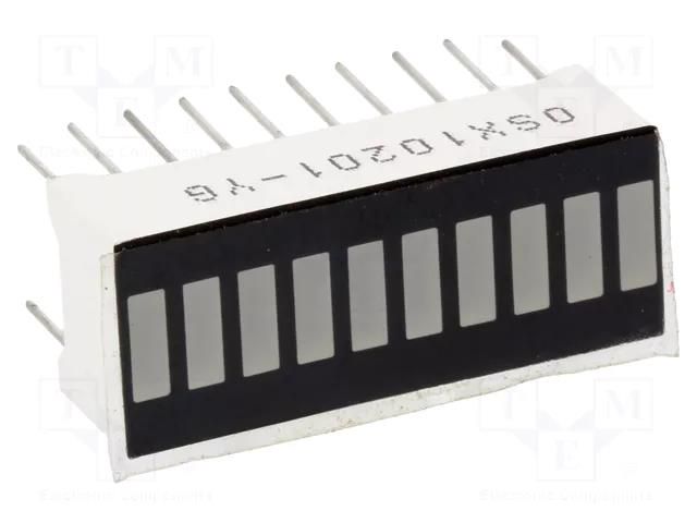 Display: LED; bargraph; yellow-green; 15mcd; 25.5x10.2x7.9mm OPTOSUPPLY OSX10201-YG