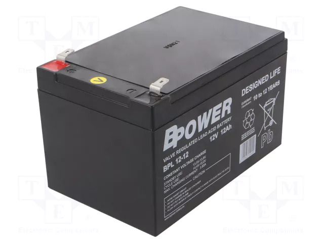 Re-battery: acid-lead; 12V; 12Ah; AGM; maintenance-free; BPL; 4kg BPOWER ACCU-BPL12-12T2/BP