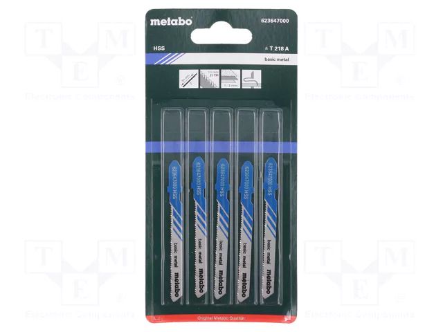 Hacksaw blade-set; tinware,metal; 51mm; 21teeth/inch; 5pcs. METABO MTB.623647000