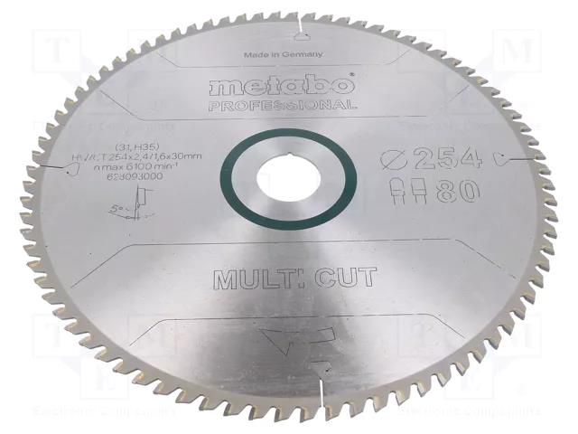 Circular saw; Ø: 254mm; Øhole: 30mm; Teeth: 80; Disc thick: 2.4mm METABO MTB.628093000
