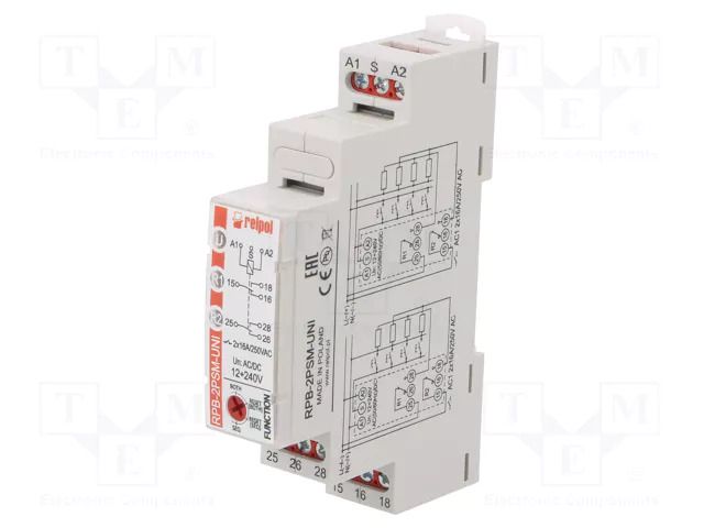 Relay: installation; bistable,impulse; DPDT; 16A; 90x17.5x64.6mm RELPOL RPB-2PSM-UNI
