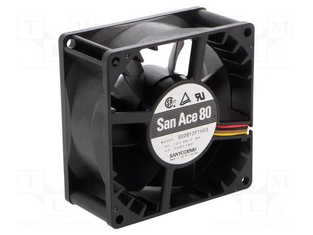 Fan: DC; axial; 12VDC; 80x80x38mm; 138m3/h; 49dBA; ball; 5700rpm SANYO DENKI 9G0812P1H03