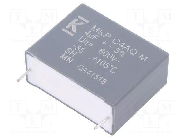 Capacitor: polypropylene; DC-Link; 4uF; Uoper: 800VDC; 7.5A; THT KEMET C4AQIBU4400M1XJ