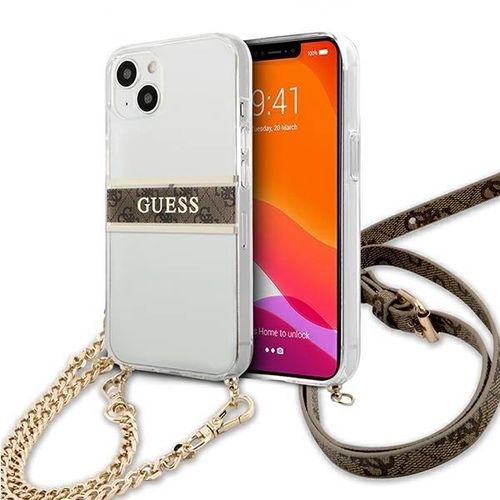 Guess GUHCP13SKC4GBGO iPhone 13 mini 5.4" Transparent hardcase 4G Brown Strap Gold Chain, Guess 3666339023317 3666339023317