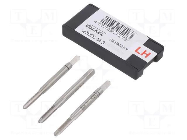 Tap; high speed steel grounded HSS-G; M3; 0.5; 40mm; 2,7mm; 3pcs. VÖLKEL VOLKEL-27026