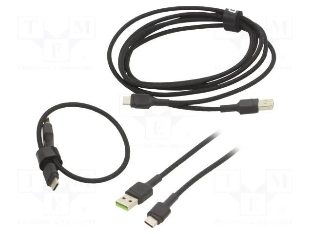 Cable; USB 2.0; USB A plug,USB C plug; black; 480Mbps GREEN CELL GC-KABGCSET01