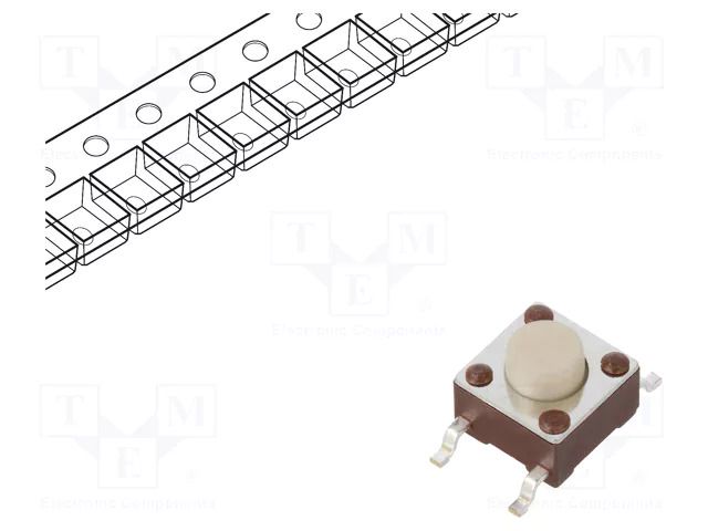 Microswitch TACT; SPST-NO; Pos: 2; 0.05A/12VDC; SMT; none; 2.55N E-SWITCH TL3301AF260QG