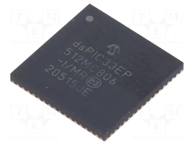 IC: dsPIC microcontroller; 512kB; 52kBSRAM; QFN64; DSPIC; 0.5mm MICROCHIP TECHNOLOGY 33EP512MC806-I/MR