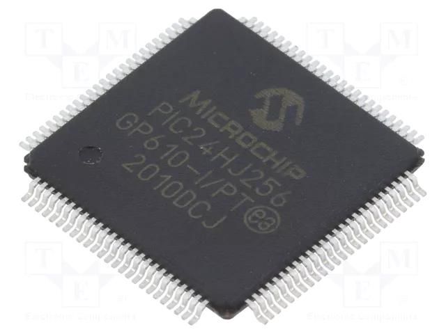 IC: PIC microcontroller; 256kB; SMD; TQFP100; PIC24; in-tray MICROCHIP TECHNOLOGY 24HJ256GP610-I/PT