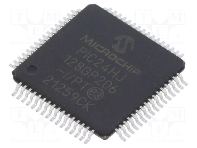 IC: PIC microcontroller; 128kB; SMD; TQFP64; PIC24; in-tray MICROCHIP TECHNOLOGY 24HJ128GP206-I/PT