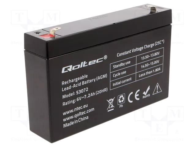 Re-battery: acid-lead; 6V; 7.2Ah; AGM; maintenance-free QOLTEC ACCU-HP7.2-6/Q