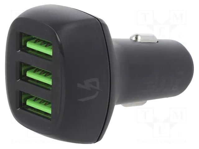 USB power supply; USB A socket x3; Sup.volt: 12÷24VDC; black GREEN CELL GC-CADGC01