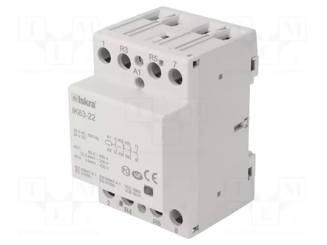 Contactor: 4-pole installation; 63A; 24VAC,24VDC; NC x2 + NO x2 ISKRA IK63-22/24V