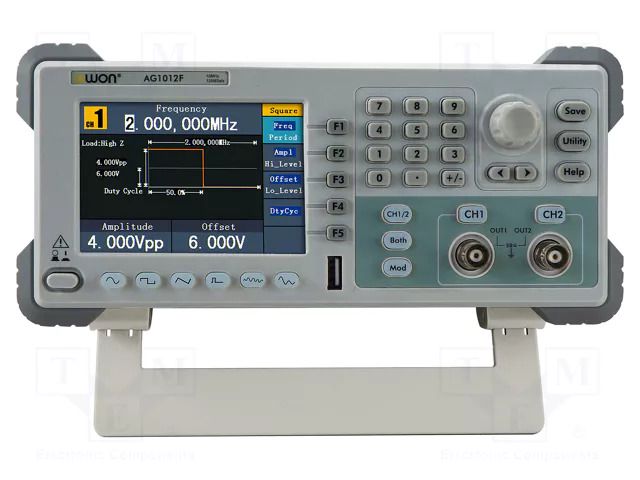 Generator: arbitrary, function; 10MHz; LCD 4,3"; 480x320; Ch: 2 OWON AG1012F