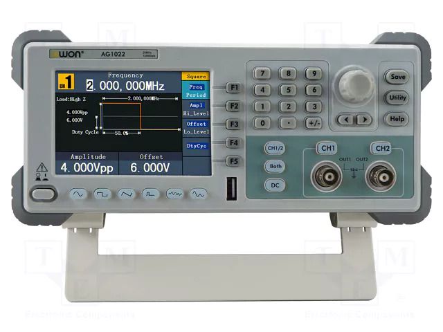 Generator: arbitrary, function; 25MHz; LCD 4,3"; 480x320; Ch: 2 OWON AG1022