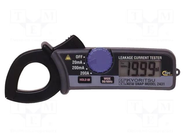 Meter: leakage current; pincers type; LCD; 20mA,200mA,200A KYORITSU KEW2431
