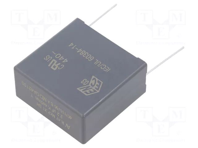 Capacitor: polypropylene; X1; R47 X1; 2.2uF; 1000VDC; 440VAC; THT KEMET R474W422050A1KV057