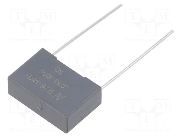 Capacitor: polypropylene; 0.033uF; 1000VDC; 600VAC; 4.306A; THT KEMET R76QI23305050J