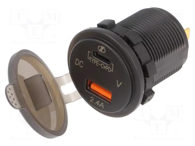 USB power supply; USB A socket,USB C socket; Sup.volt: 12÷24VDC 4CARMEDIA CAR-USB-A/C-BL