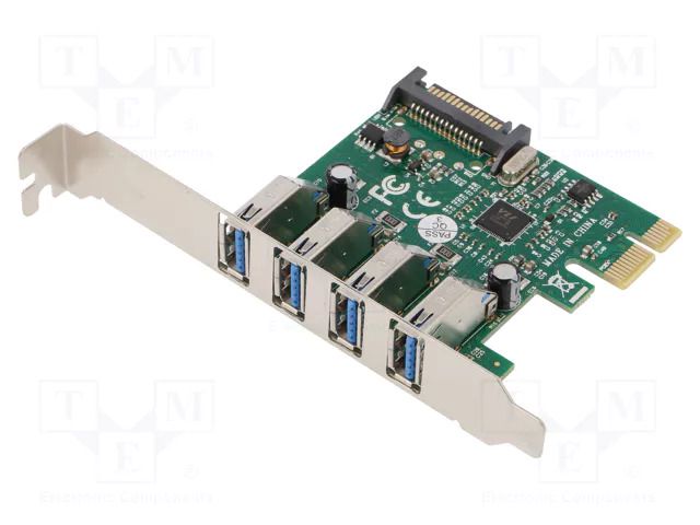 PC extension card: PCIe; USB A socket x4; USB 3.0; 5Gbps; 0÷70°C DIGITUS DS-30221-1