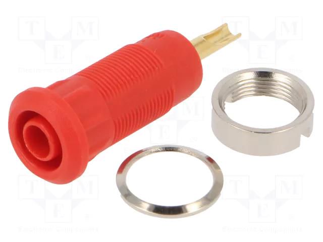 Connector: 2mm banana; socket; Overall len: 29mm; red; soldered STÄUBLI MLB2.0-L-22