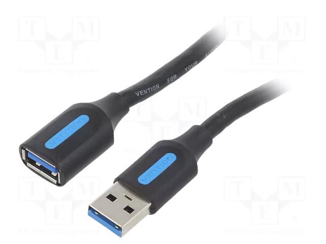 Cable; USB 3.0; USB A socket,USB A plug; nickel plated; 3m; black VENTION CBHBI
