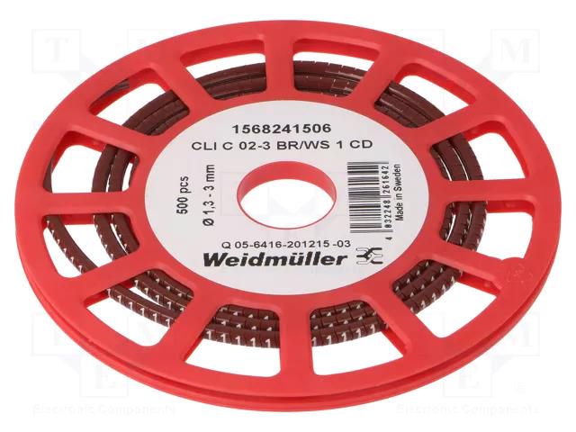 Markers; Marking: 1; 1.3÷3mm; PVC; brown; -30÷80°C; leaded; CLI C WEIDMÜLLER WM-1568241506