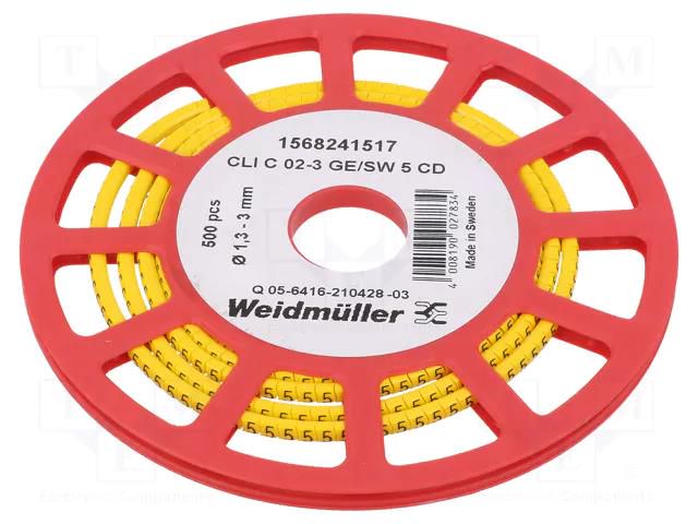 Markers; Marking: 5; 1.3÷3mm; PVC; yellow; -30÷80°C; leaded; CLI C WEIDMÜLLER WM-1568241517