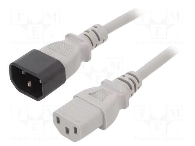 Cable; 3x1mm2; IEC C13 female,IEC C14 male; PVC; 3m; grey; 10A LIAN DUNG WN111-3/10/3G