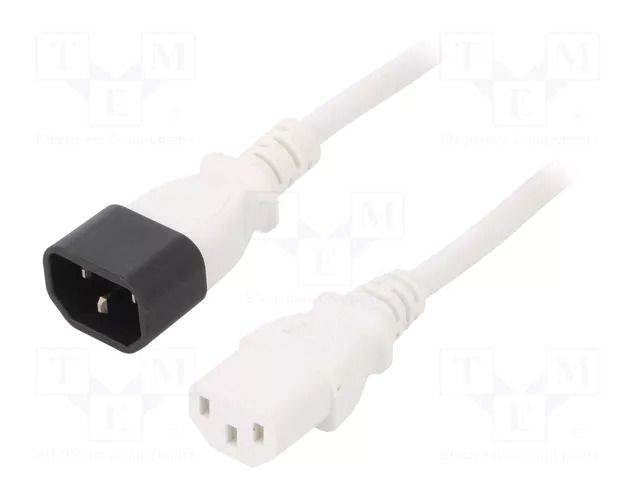 Cable; 3x1mm2; IEC C13 female,IEC C14 male; PVC; 1.8m; white; 10A LIAN DUNG WN111-3/10/1.8W