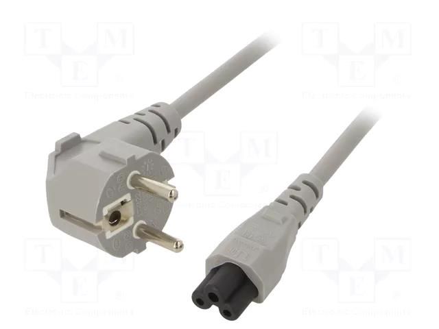Cable; 3x0.75mm2; CEE 7/7 (E/F) plug angled,IEC C5 female; PVC LIAN DUNG SN314-3/07/3GY