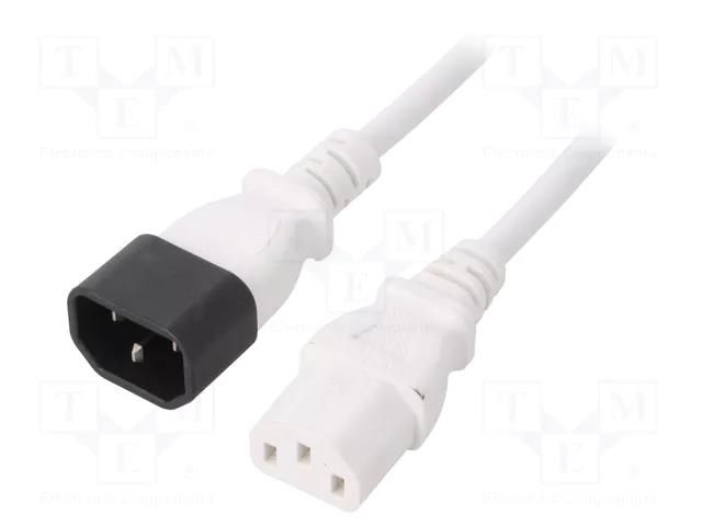 Cable; 3x0.75mm2; IEC C13 female,IEC C14 male; PVC; 1m; white; 10A LIAN DUNG WN111-3/07/1W