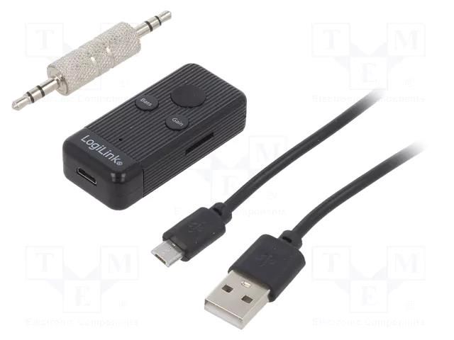 BT receiver; black; Jack 3,5mm,microSD,USB B micro; 10m; 300mAh LOGILINK BT0055