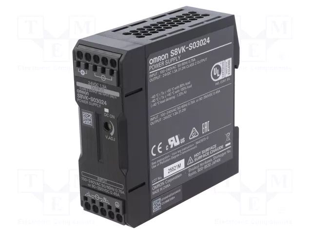 Power supply: switching; for DIN rail; 30W; 24VDC; 1.3A; 85÷264VAC OMRON S8VK-S03024