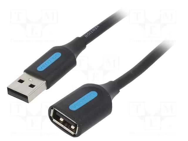 Cable; USB 2.0; USB A socket,USB A plug; nickel plated; 1m; black VENTION CBIBF