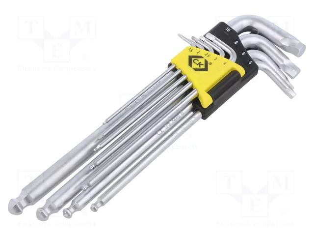 Wrench-set; hex key,spherical; Chrom-vanadium steel; long; 9pcs. C.K CK-T4440M