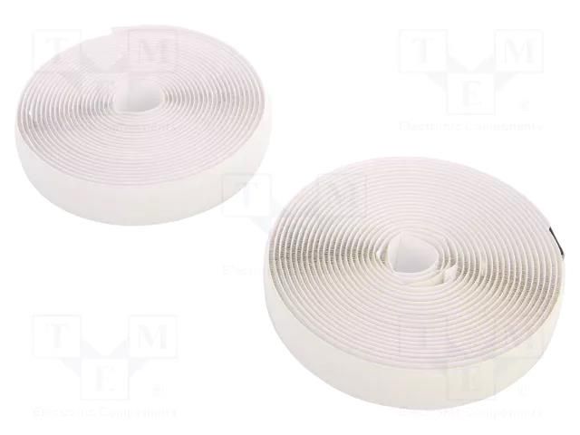 Tape: hook and loop; W: 20mm; L: 5m; Thk: 3mm; caoutchouc; white IPT HL-RAW-20MM-5M