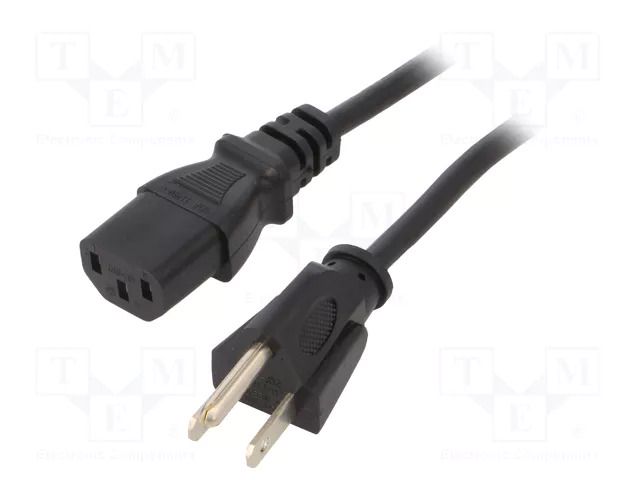 Cable; 3x18AWG; IEC C13 female,NEMA 5-15 (B) plug; PVC; 2m; black SCHURTER 6009.1214