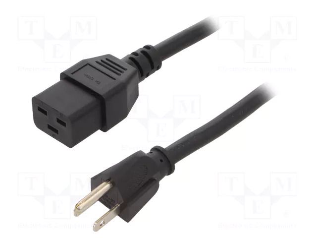 Cable; 3x14AWG; IEC C19 female,NEMA 5-15 (B) plug; PVC; 2.5m SCHURTER 6009.5195