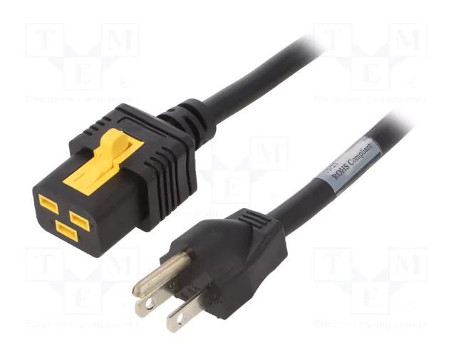 Cable; 3x14AWG; IEC C19 female,NEMA 5-15 (B) plug; PVC; 6m; black SCHURTER 6051.2141