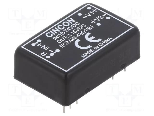 Converter: DC/DC; 10W; Uin: 18÷75VDC; Uout: 15VDC; Uout2: -15VDC CINCON EC7AW-48D15N