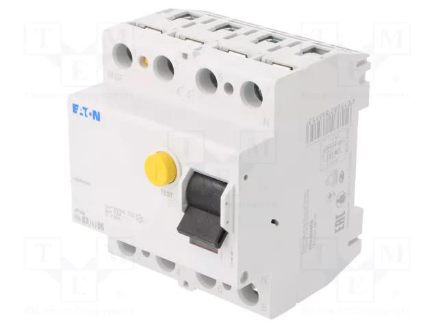 RCD breaker; Inom: 63A; Ires: 500mA; Max surge current: 630A; IP20 EATON ELECTRIC PF6-63/4/05
